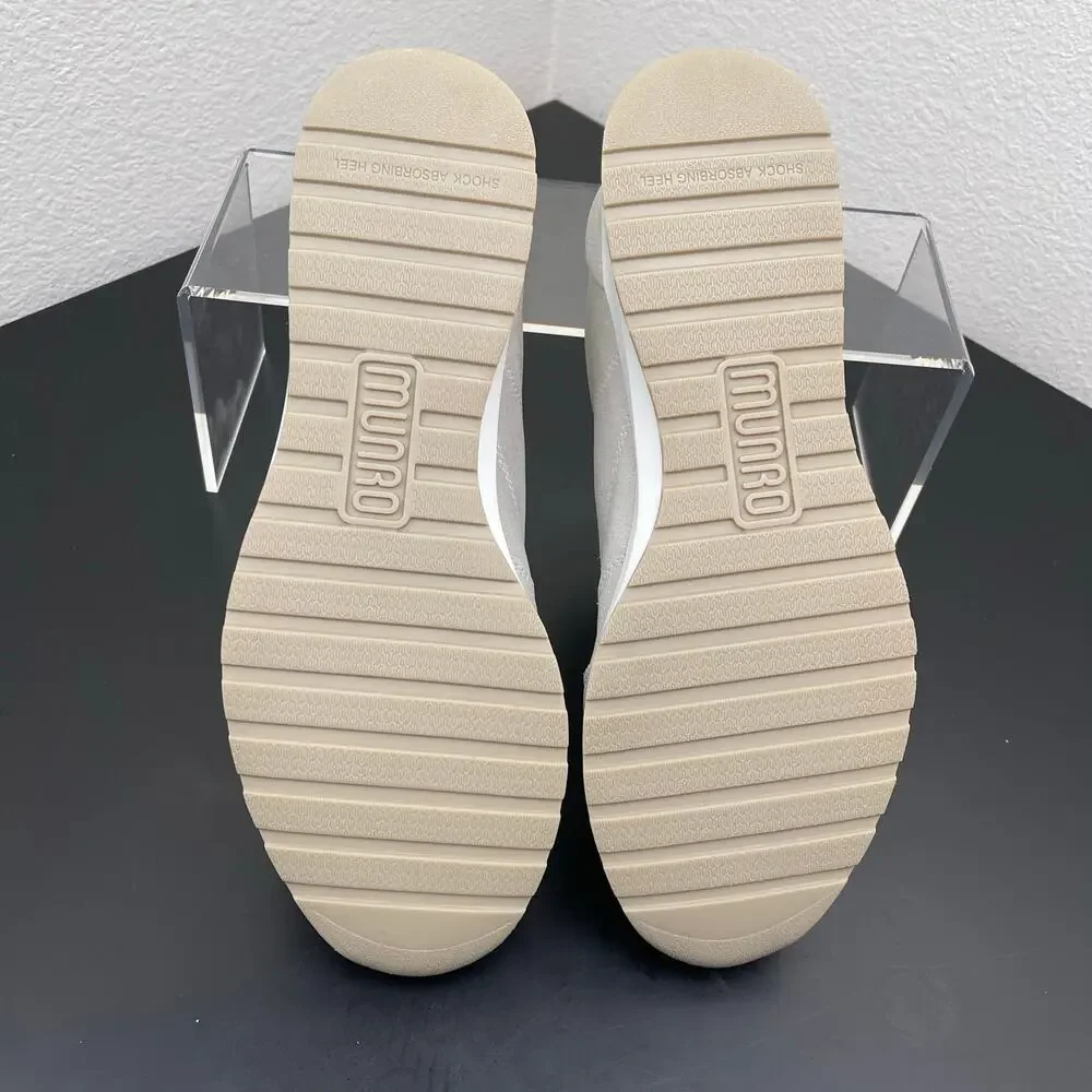 Munro Sutton Women Silver Leather Comfort Sneakers Side Zip Lace Up Shoes 11M